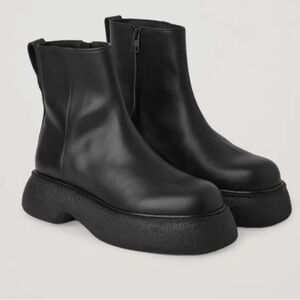 COS Black Chunky Leather Platform Ankle Boots